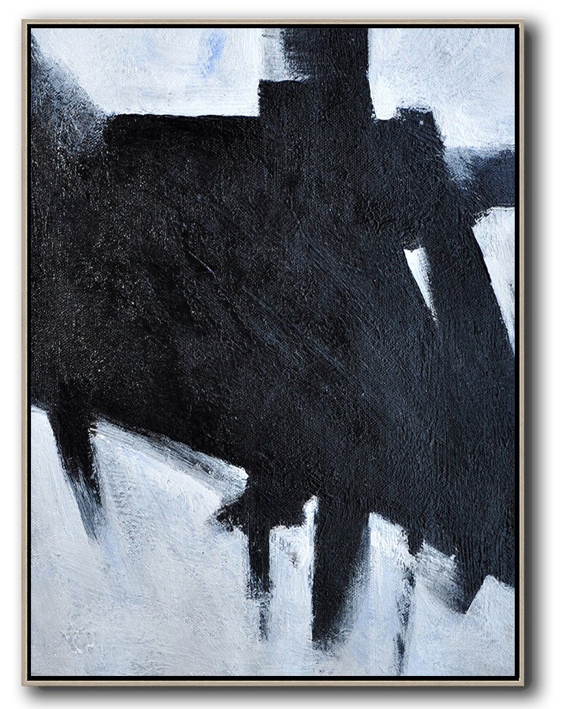 Contemporary Abstract Painting,Black And White Minimal Painting On Canvas - Hand Painted Acrylic Painting
